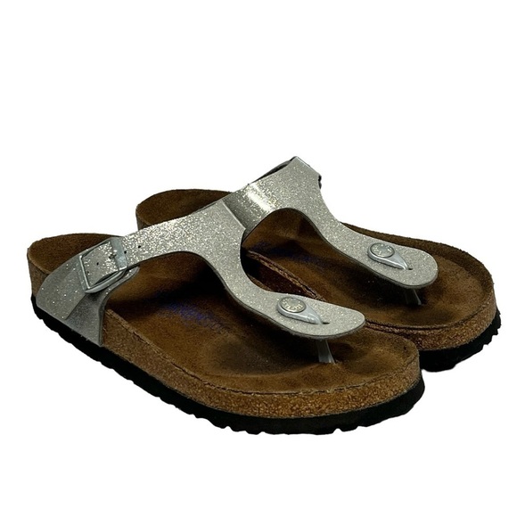 BIRKENSTOCK GIZEH Soft Footbed Silver Sparkle Thong Sandals Women's 37 US 6-6.5 - Picture 3 of 16